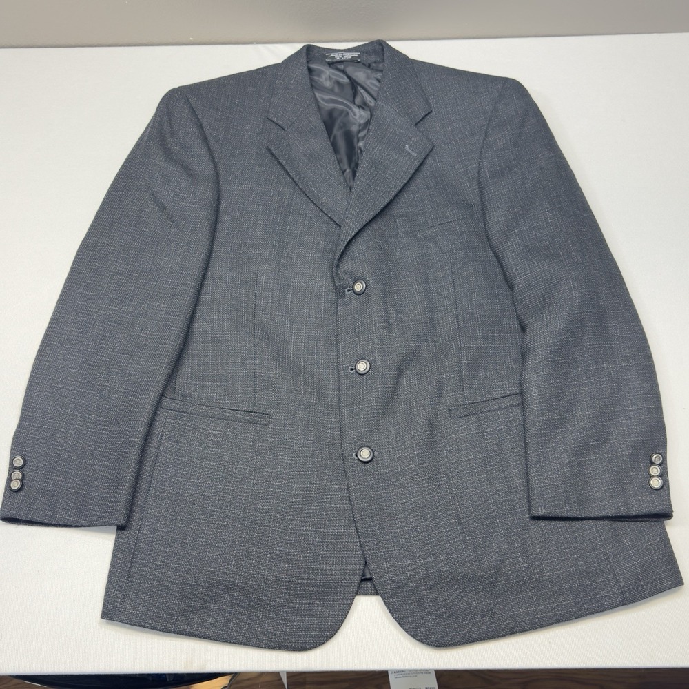 Hardy Amies Blazer Mens 44R Grey 100% Lambswool Sport Coat Jacket Tweed 3 Button